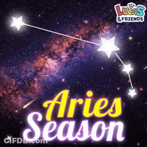 An Advertisement For Lucas And Friends Shows The Constellation Aries GIF