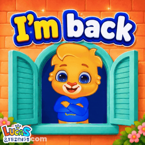 An Advertisement For Lucas & Friends Shows A Bear Looking Out Of A Window GIF