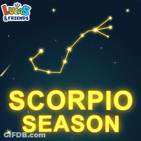 An Advertisement For Lucas & Friends Shows A Constellation Of The Scorpio GIF