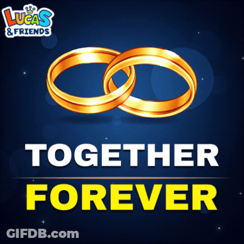 An Advertisement For Lucas & Friends Shows Two Wedding Rings GIF