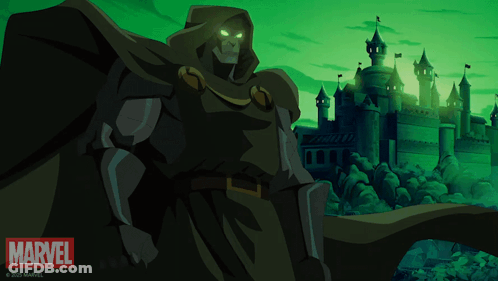 An Advertisement For Marvel Shows A Man In A Hooded Cloak Standing In Front Of A Castle GIF