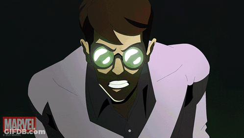 An Advertisement For Marvel Shows A Man With Glasses On GIF