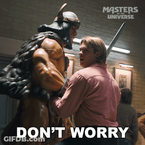 An Advertisement For Masters Of The Universe Shows A Statue And A Man GIF