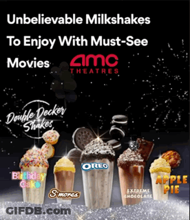 An Advertisement For Milkshakes At The Amc Theatre GIF