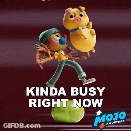 An Advertisement For Mojo Swoptops With A Cartoon Character On A Ball GIF