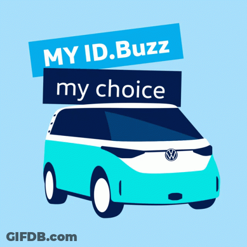 An Advertisement For My Id Buzz My Choice With A Red Vw Van GIF