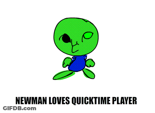 An Advertisement For Newman Loves Quicktime Player With A Green Character GIF