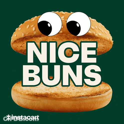 An Advertisement For Nice Buns Shows A Hamburger With Eyes GIF