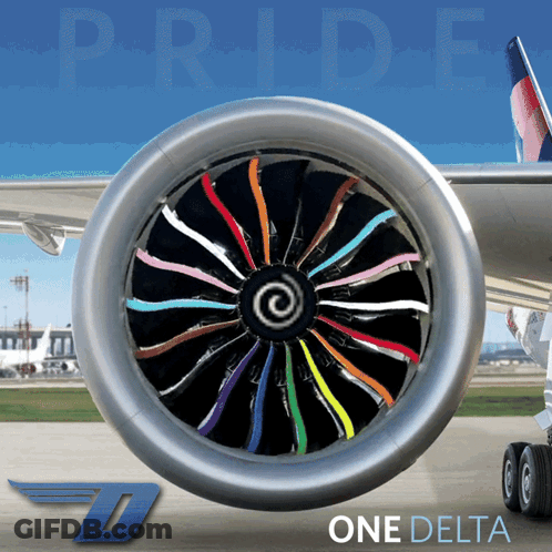 An Advertisement For One Delta Shows A Plane Engine GIF