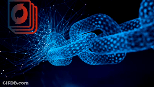 An Advertisement For Onooks Cryptocurrency Shows A Blue Chain GIF