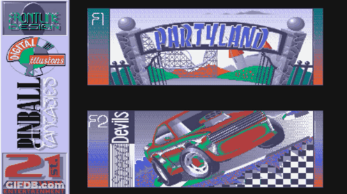 An Advertisement For Pinball Arcades Shows A Car And A Roller Coaster GIF
