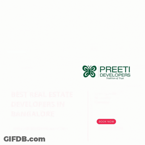 An Advertisement For Preeti Developers Shows A Large White House GIF
