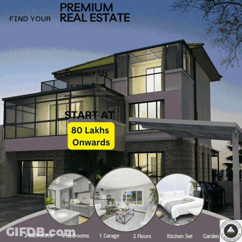 An Advertisement For Premium Real Estate Shows A House GIF