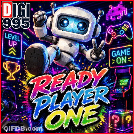 An Advertisement For Ready Player One With A Robot GIF