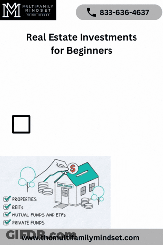 An Advertisement For Real Estate Investments For Beginners With A Phone Number On The Bottom GIF