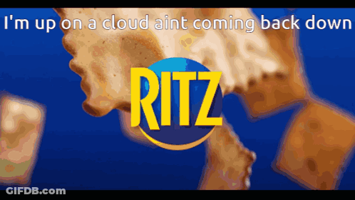 Ritz Crackers Ad Saying I'm Up On A Cloud GIF