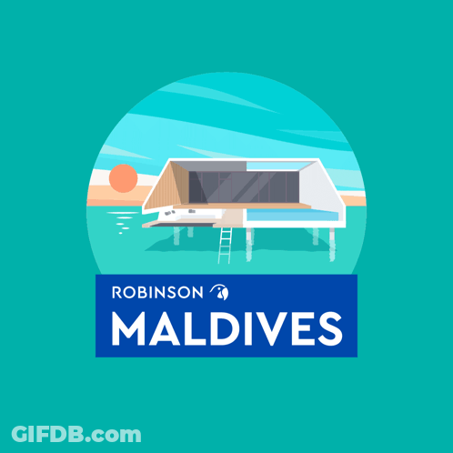 An Advertisement For Robinson Maldives Shows A House On The Water GIF