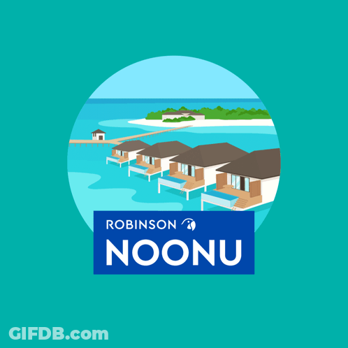 An Advertisement For Robinson Noonu Shows A Row Of Houses Floating In The Water GIF