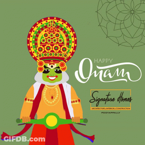 An Advertisement For Signature Homes Says Happy Onam On The Bottom GIF