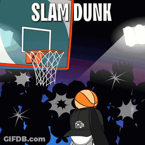 An Advertisement For Slam Dunk Shows A Basketball Going Through The Net GIF