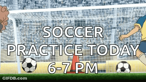 An Advertisement For Soccer Practice Today Shows A Goalie Kicking A Ball GIF