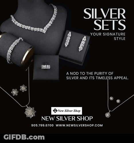 An Advertisement For Sterling Silver Jewellery Is Displayed GIF