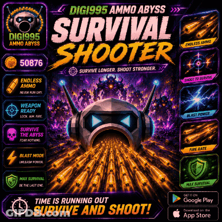 An Advertisement For Survival Shooter Shows A Robot With Headphones GIF