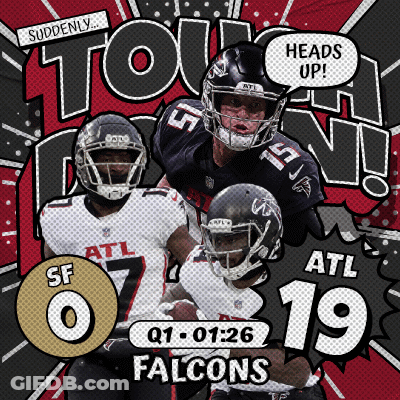 An Advertisement For The Atlanta Falcons Football Team Shows Three Players GIF