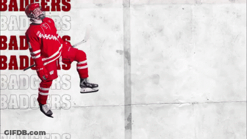 Badgers Hockey Player In Red Uniform GIF