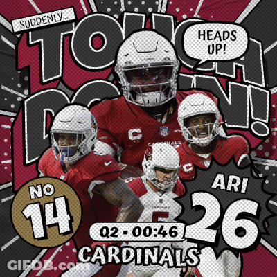 An Advertisement For The Cardinals Football Team Shows Ari And No 14 GIF