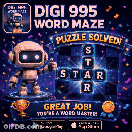 An Advertisement For The Digi 995 Word Maze Puzzle Solved GIF