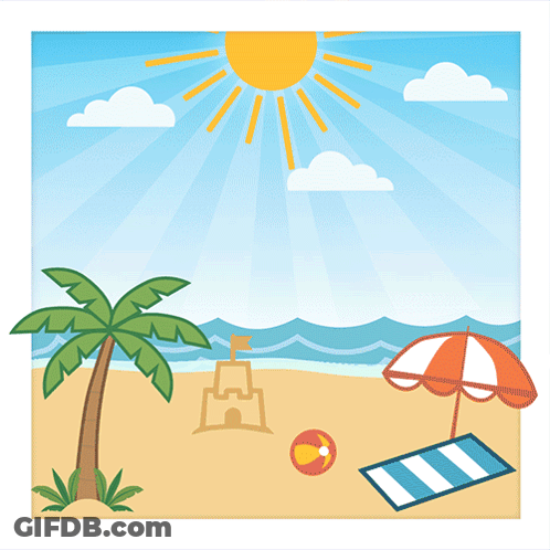 An Advertisement For The First Day Of Summer With A Beach Scene GIF