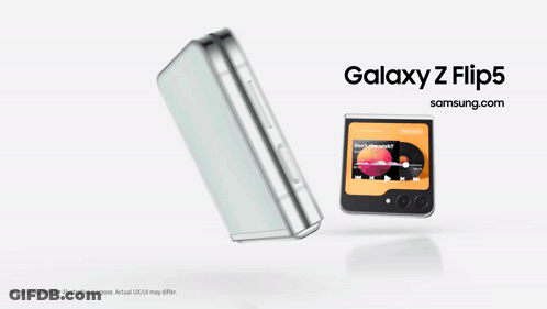An Advertisement For The Galaxy Z Flip5 Shows A Picture Of A Woman GIF