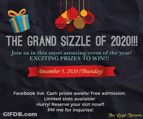 An Advertisement For The Grand Sizzle Of 2020 On December 3Rd GIF