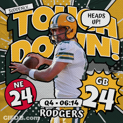 An Advertisement For The Green Bay Packers Shows A Man Holding A Football GIF