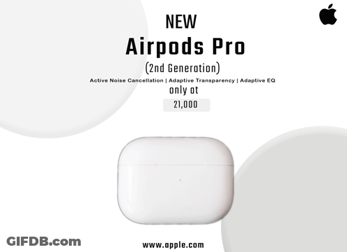 An Advertisement For The New Airpods Pro Shows A Pair Of White Earbuds GIF