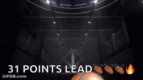 An Advertisement For The New York Knicks Shows A Basketball And The Words 31 Points Lead GIF