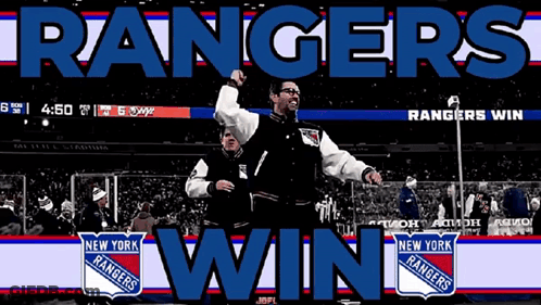 An Advertisement For The New York Rangers Shows A Man Celebrating GIF