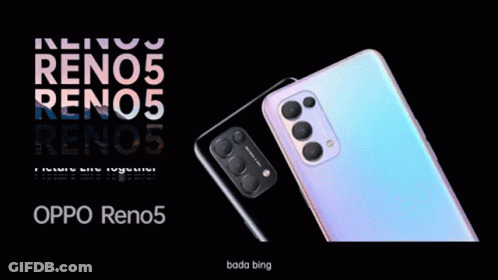 An Advertisement For The Oppo Reno5 Shows Two Different Colored Phones GIF