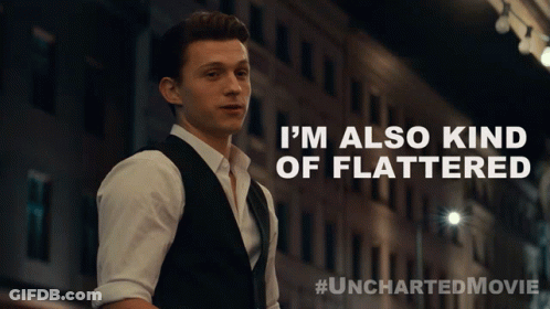 An Advertisement For The Uncharted Movie Shows A Man In A Suit GIF