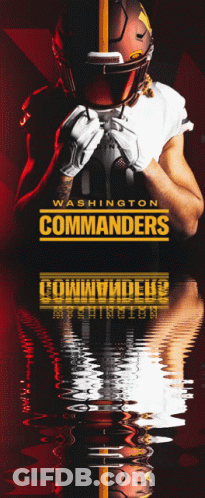 An Advertisement For The Washington Commanders Shows A Football Player Holding A Ball GIF