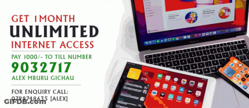 An Advertisement For Unlimited Internet Access Shows A Laptop And A Tablet GIF