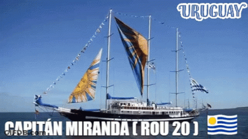 An Advertisement For Uruguay Shows A Large Sailboat GIF