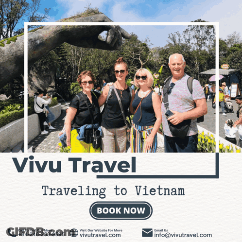 An Advertisement For Vivu Travel Shows A Group Of People GIF