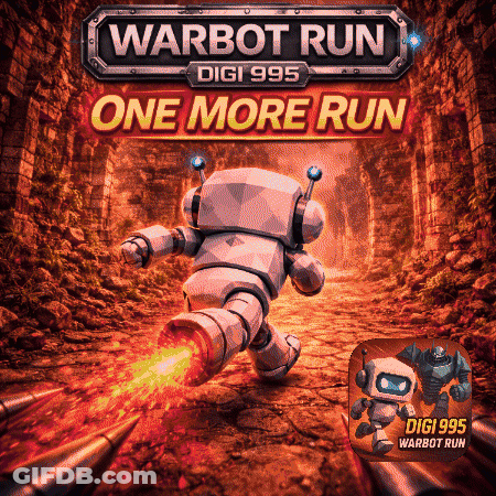 An Advertisement For Warbot Run Shows A Robot Running Through A Tunnel GIF