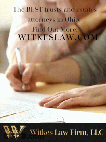 An Advertisement For Witkes Law Firm Llc Shows A Person Signing A Document GIF