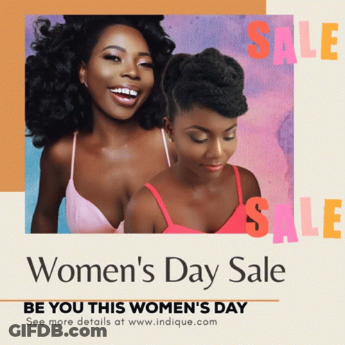 An Advertisement For Women 'S Day Sale Shows Two Women GIF