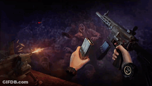 An Advertisement For World War Z Vr Shows A Hand Holding A Gun GIF