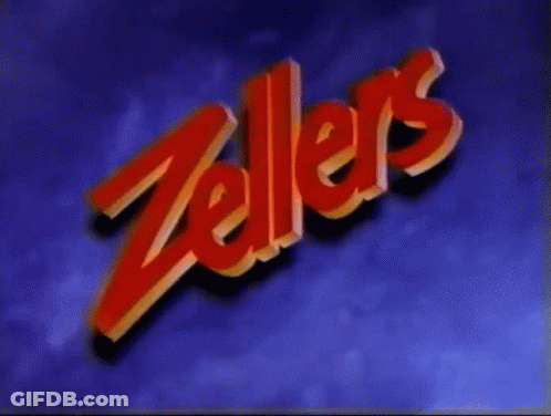 An Advertisement For Zeller 'S Shows Where The Lowest Price Is The Law GIF