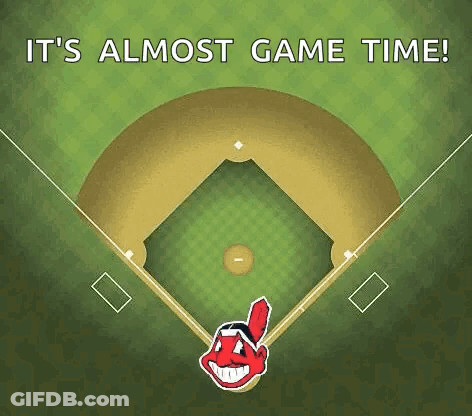 An Aerial View Of A Baseball Field With The Cleveland Indians Logo On The Outfield Wall . GIF